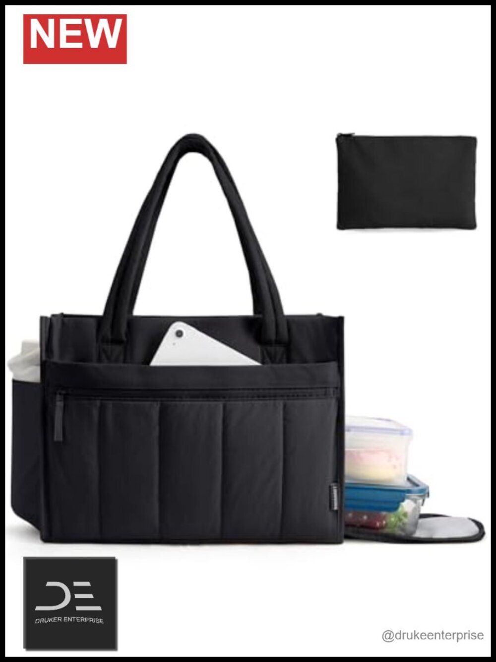 Puffer Tote with Laptop Compartment Insulated Lunch Bag Crossbody